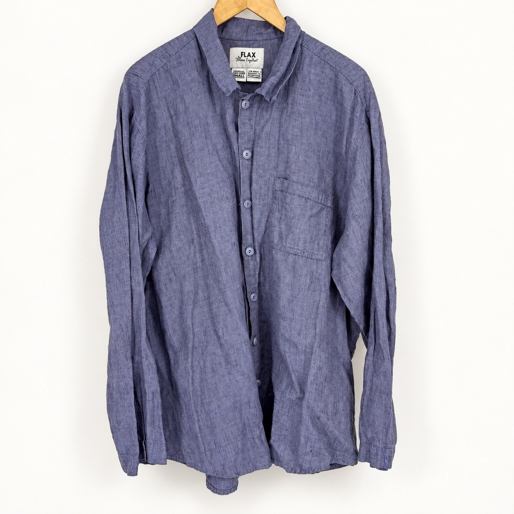 FLAX Small Shirt Tunic Linen Button Up Pockets Lagenlook Chic Layering Coastal